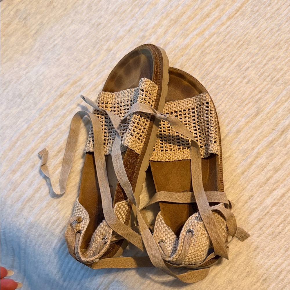 Free People Tan Lace-Up Sandals